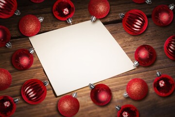 Christmas baubles on table