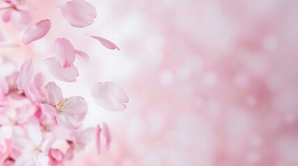 Fototapeta premium Delicate pink cherry blossoms falling gently in soft focus