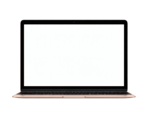 Modern laptop computer with blank white screen providing ample space for digital designs, a versatile device, portable workstation, transparent background