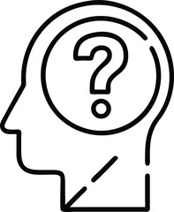 Minimalist head outline with question mark inside brain illustration