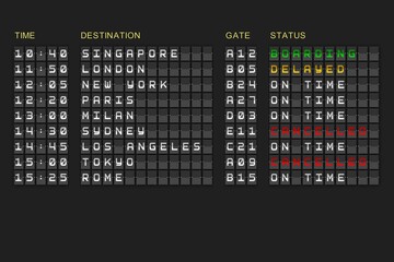 Departures list on black mechanical board