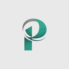 P-shaped logo with swirl design