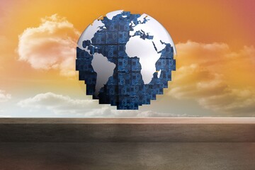 Futuristic earth floating in sky