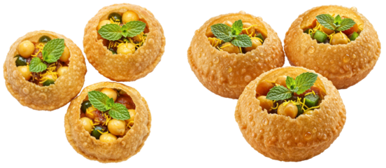 delicious pani puri collection, an indian street food snack, with mint garnish