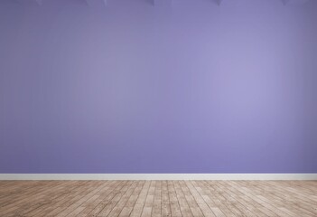 Obraz premium Showing flat design purple painted wall rising above light wood floor with white baseboard trim