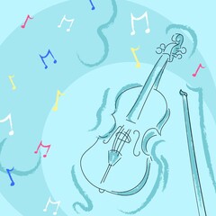 Image of violin and music notes on blue background