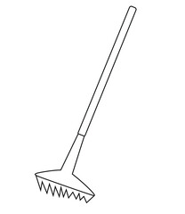 Cute cartoon hand drawn vector rake outline.