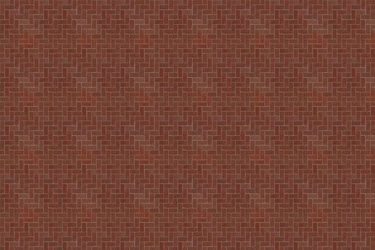 Herringbone-pattern red brick pavement is creating flat design texture filling entire frame