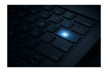 AI keyboard button glowing in the dark – artificial intelligence technology concept