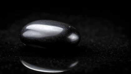 Black Polished Stone on Dark Reflective Surface