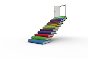 Naklejka premium Steps made from books leading to open door