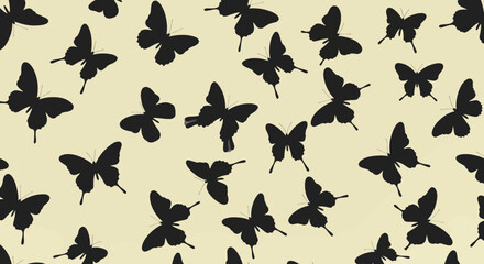 Elegant pattern of black butterfly silhouettes on a soft cream background