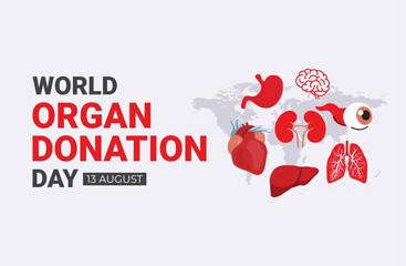 World Organ Donation Day. 13 August. Holiday concept. Template for background with banner, poster and card. Vector illustration.