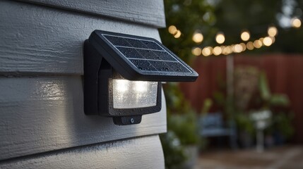 High-quality photo of this black solar LED wall light combines energy efficiency and sustainability, beautifully lighting up your outdoor space, even in the rain, with a multi-angle.