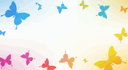 Colorful butterflies silhouetted against a vibrant gradient background creating a lively feel