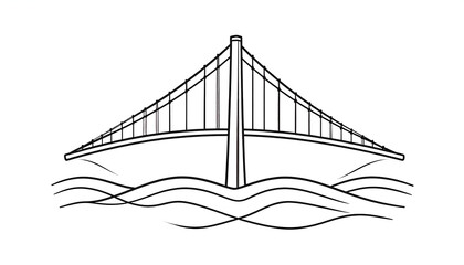 Line Art Illustration of Suspension Bridge Over Water