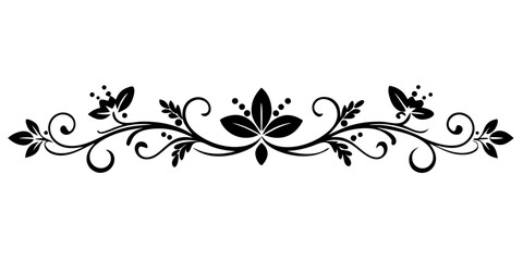 A minimal black ornamental divider with a delicate lace texture and elegant floral ends set against a clean white background makes a classic design element.