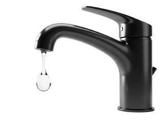 Modern chrome bathroom faucet with dripping water isolated on transparent background