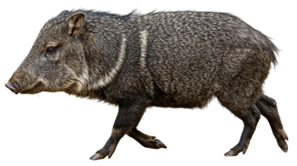 a collared peccary, Pecari tajacu, walking with textured fur