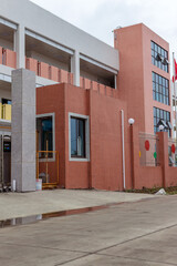 The newly-built pink kindergarten building