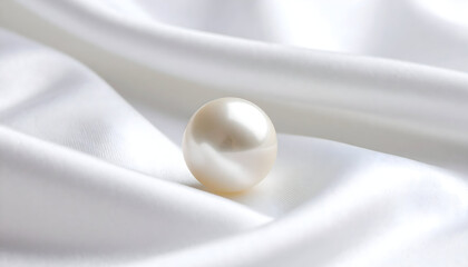 Fototapeta premium Single Pearl on White Silk Fabric