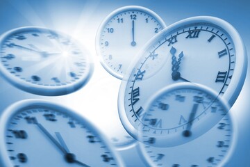 Fototapeta premium Computer graphic image of wall clocks