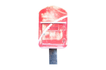 Thailand old iron, steel red box mailbox isolated on cut out PNG or transparent background. For receiving letters or documents sent or Send news to you. Postal box.