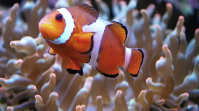 Slow Motion Clownfish Swimming Through Sea Anemone Tentacles