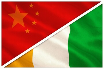 Close-up of Chinese and Ivory Coast flags