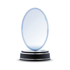 Silver and glass award prize in modern style. Glossy trophy with metallic elements for corporate success, competitions, and official ceremonies.