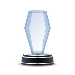 Silver and glass award prize in modern style. Glossy trophy with metallic elements for corporate success, competitions, and official ceremonies.