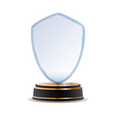 Luxury glass prize with bronze accents. 3D realistic award for top performer, champion or corporate excellence. Use for digital design, presentations, or social media.