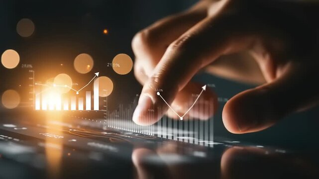 Hand interacting with digital graphs on a tablet