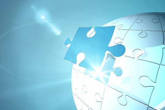 Blue jigsaw piece on puzzle