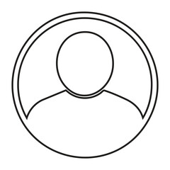 Black outline user profile icon in circle on white background representing account, login, avatar, and personal identity