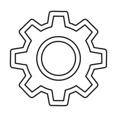 Black outline gear icon on white background symbolizing settings, configuration, engineering, or mechanical concept