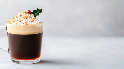 Christmas Coffee with Whipped Cream and Holly