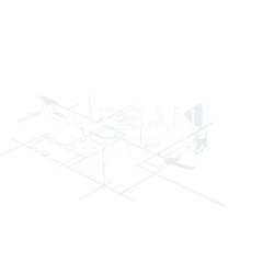 Isometric View of Urban Matrix Text with Architectural Grid Lines.