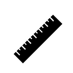 A simple flat icon of a school ruler with measurement markings, symbolizing precision, mathematics, and geometry lessons. Clean lines and no shadows.
