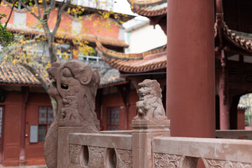 Fototapeta premium The stone lion sculptures in the Confucian Temple of Deyang, Sichuan Province, China