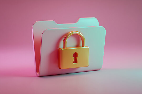 A crisp, minimalist white folder secured with a golden padlock, symbolizing robust data protection, cyber security, and confidential information against a vibrant pink and blue gradient background
- Powered by Adobe