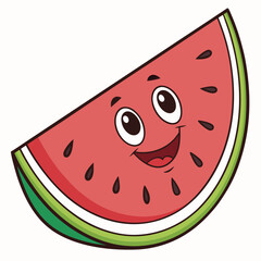Cheerful cartoon watermelon slice with a happy face in a vibrant illustration style