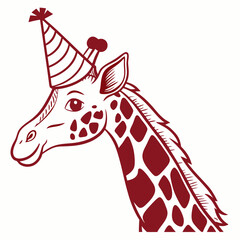 Cute cartoon giraffe wearing a party hat in a festive style