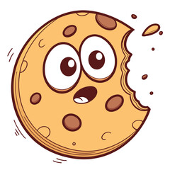 Cheerful cartoon cookie with a bite taken out and big eyes in a fun illustration style