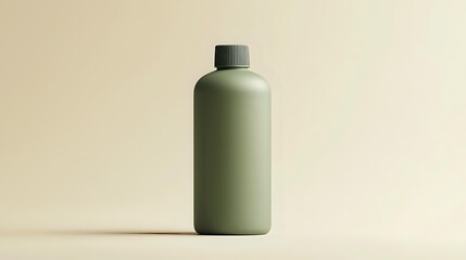 Minimalist sage green cosmetic bottle on beige background, modern packaging design for skincare and beauty products, isolated product photography.