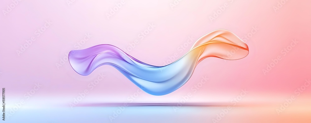 Poster flowing translucent wave form in pastel colors floating against soft gradient background, abstract f