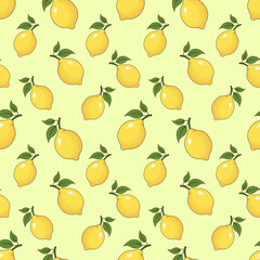 Lemon seamless pattern. Citrus background. Repeating pattern with lemons. Lemon with leaves seamless