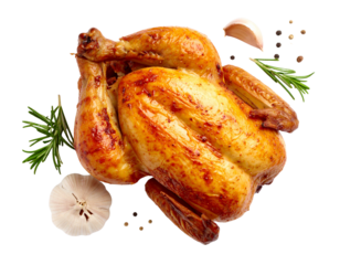  Whole Roasted Chicken with Rosemary and Garlic – Top View on White Background