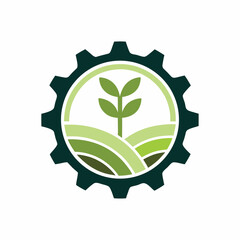 Flat Vector Eco Farming Symbol with Gear vector illustration.