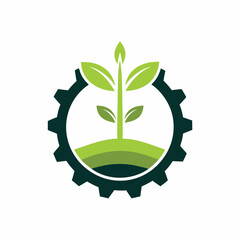 Flat Vector Eco Farming Symbol with Gear vector illustration.